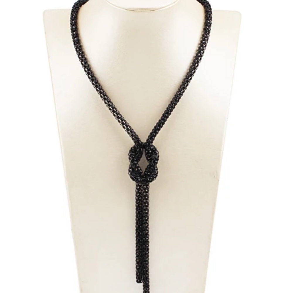 Long knot vintage unique necklace sweater long black dark grey chain